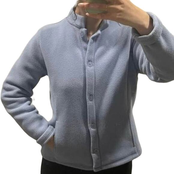 L.L. Bean Med. Periwinkle Blue Purple Fleece Button Jacket Sweatshirt Polartec - Picture 2 of 5